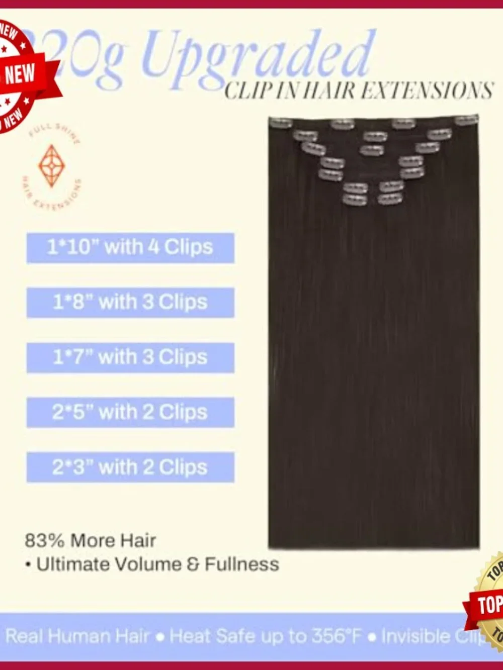 18 Inch Human Hair Clip-In Extensions 7Pcs for Volume & Length